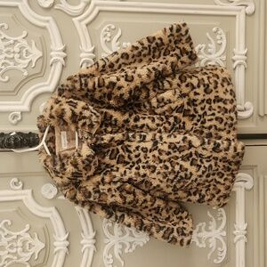 David Jones Girls Leopard Faux Fur Coat Size 3